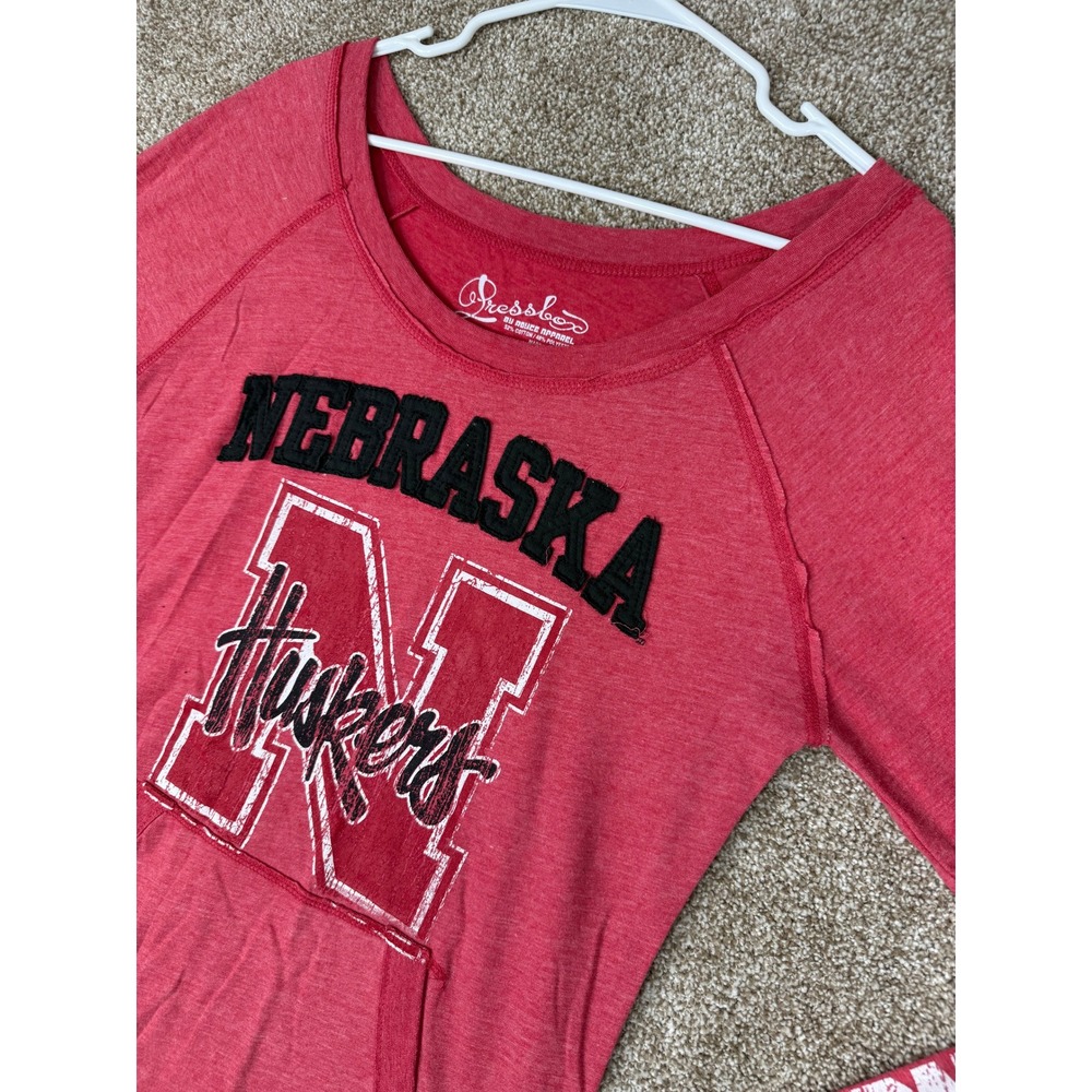 Pressbox Nebraska Huskers Red Heather Scoop Neck Long Sleeve Shirt Thumbhole L
